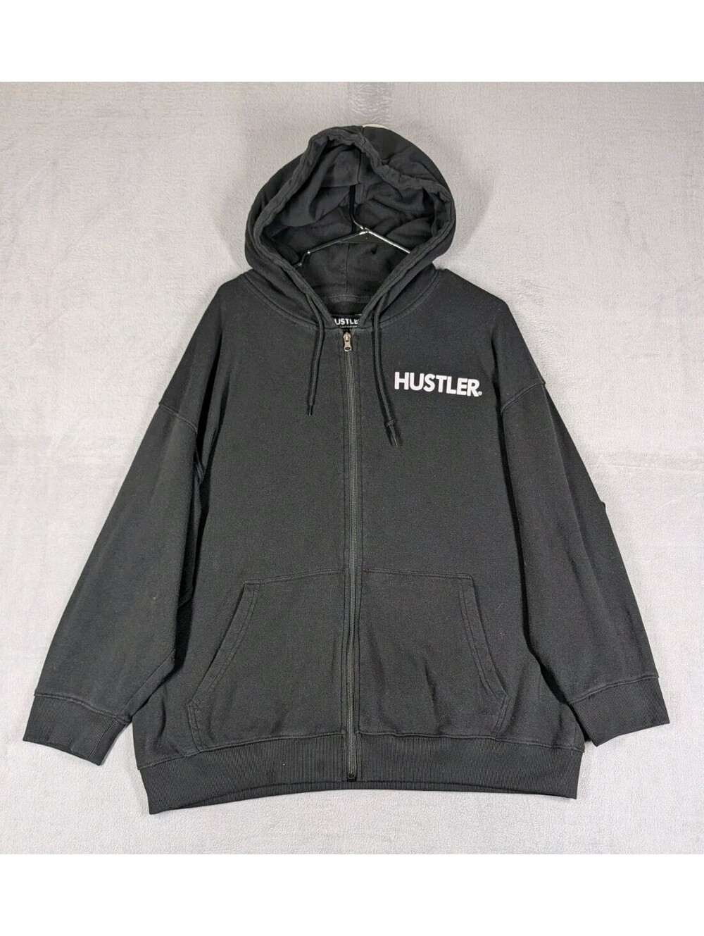 Hustler Mens Large Black Full Zip Hoodie Graphic Logo Streetwear Adult Jacket